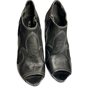 Aldo Western Peep Toe  Leather Suede Spiked Heel Booties Sz 40